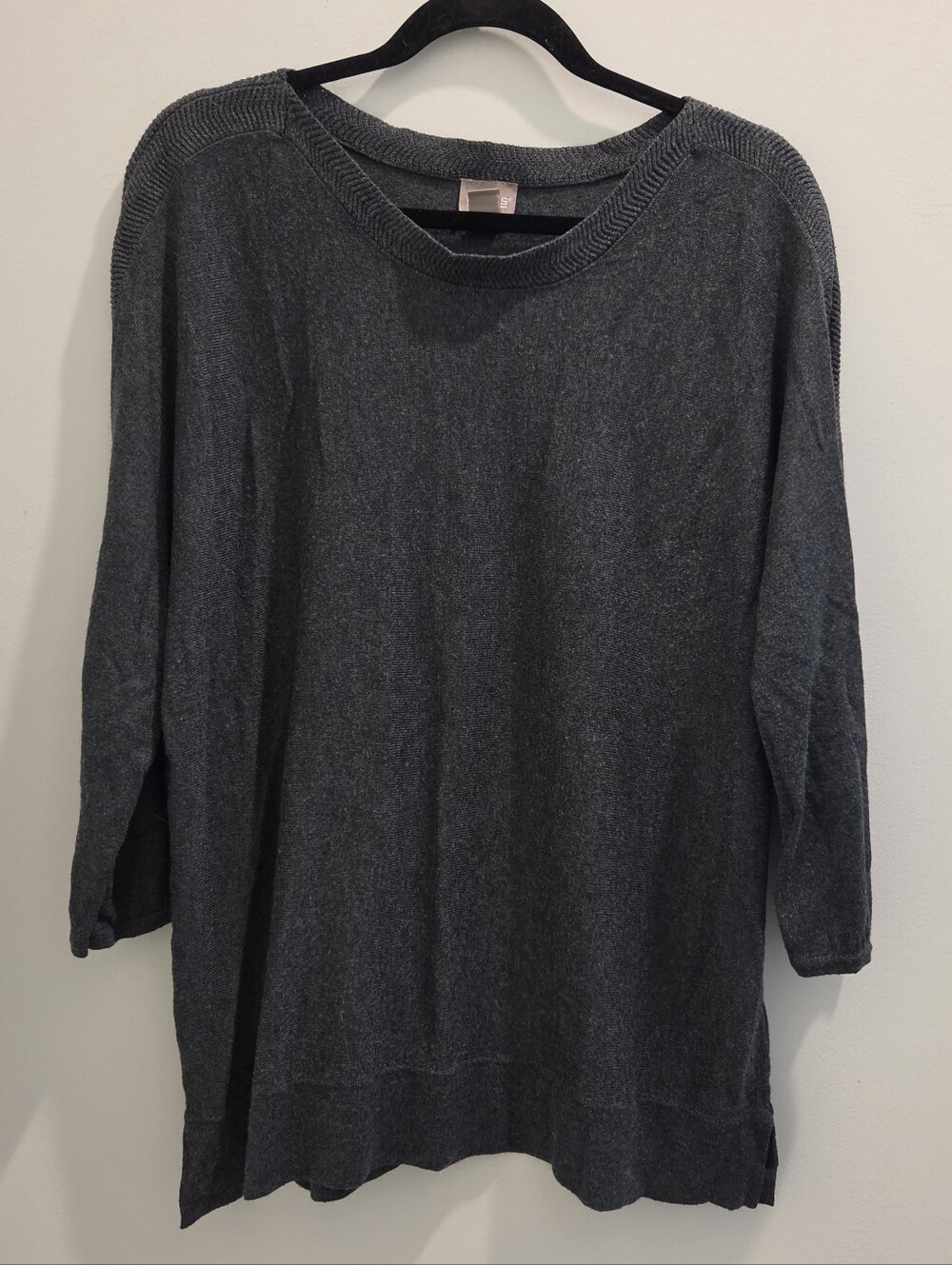 Chico’s Charcoal Gray Cashmere Blend Sweater Lightweight Thin Knit Classic